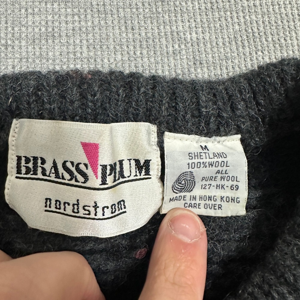 Vintage Brass Plum Nordstrom Shetland Wool Sweater Black Red Plaid Mens Medium - Picture 4 of 10